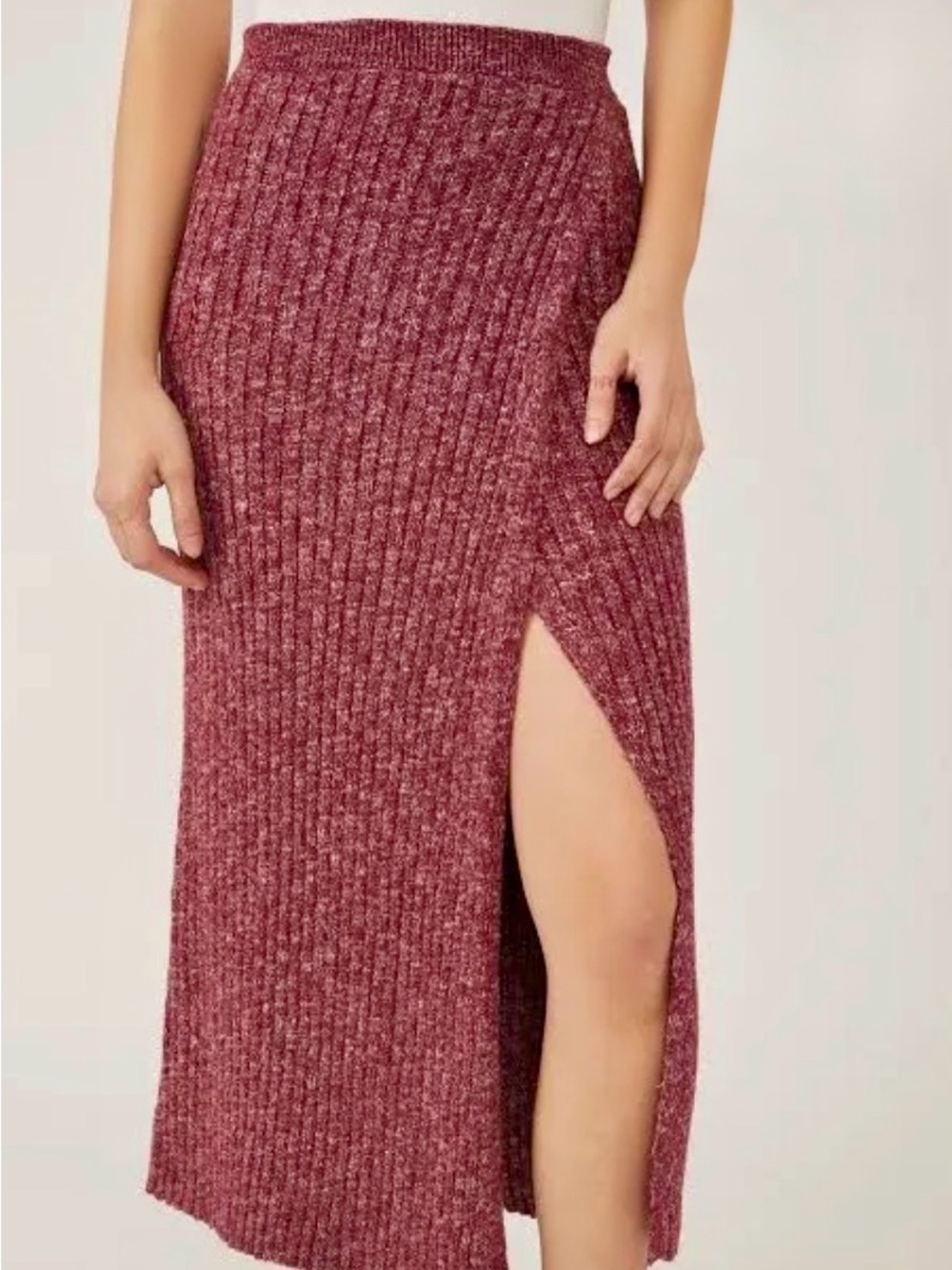 Free People Ribbed Maxi Skirt in Maroon